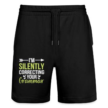 Ich korrigiere im Stillen deinen Grammatik-Sarkasmus - Stanley/Stella Unisex Bio Joggingshorts Trainer  - Schwarz - Vorne - Nik (191cm) & Marisol (170cm)