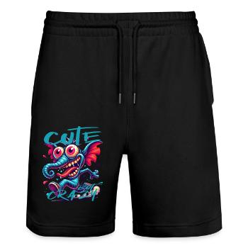 Style de bande dessinée éléphant mignon mais fou - Short de jogging bio TRAINER Stanley/Stella unisexe - noir - Devant - Nik (191cm) & Marisol (170cm)