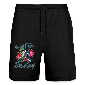 Style de bande dessinée éléphant mignon mais fou - Short de jogging bio TRAINER Stanley/Stella unisexe - noir - Devant - Nik (191cm) & Marisol (170cm)