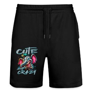 Style de bande dessinée éléphant mignon mais fou - Short de jogging bio TRAINER Stanley/Stella unisexe - noir - Devant - Nik (191cm) & Marisol (170cm)