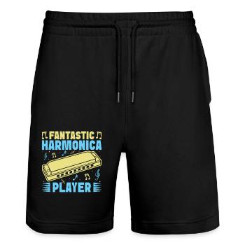 Funny Harmonica Player Fantastic Player Harmonica - Stanley/Stella Unisex Bio Joggingshorts Trainer  - Schwarz - Vorne - Nik (191cm) & Marisol (170cm)