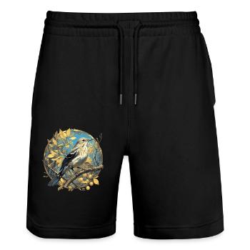 Spottdrosseln Spottdrossel - Stanley/Stella Unisex Bio Joggingshorts Trainer  - Schwarz - Vorne - Nik (191cm) & Marisol (170cm)