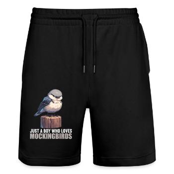 Spottdrosseln Spottdrossel - Stanley/Stella Unisex Bio Joggingshorts Trainer  - Schwarz - Vorne - Nik (191cm) & Marisol (170cm)