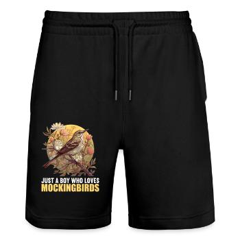 Spottdrosseln Spottdrossel - Stanley/Stella Unisex Bio Joggingshorts Trainer  - Schwarz - Vorne - Nik (191cm) & Marisol (170cm)