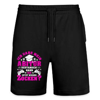 Abitur Abi Abschluss Schule Gaming Gamer Geschenk - Stanley/Stella Unisex Bio Joggingshorts Trainer  - Schwarz - Vorne - Nik (191cm) & Marisol (170cm)