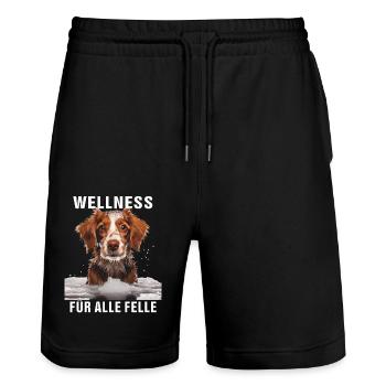 HUND WELLNESS FÜR ALLE FELLE - Stanley/Stella Unisex Bio Joggingshorts Trainer  - Schwarz - Vorne - Nik (191cm) & Marisol (170cm)
