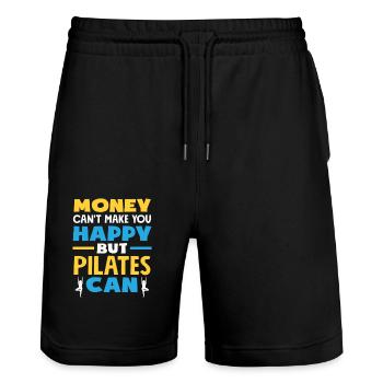 Pilates makes happy, not money - Stanley/Stella Trainer Unisex Organic Jogging Shorts - black - Front - Nik (191cm) & Marisol (170cm)