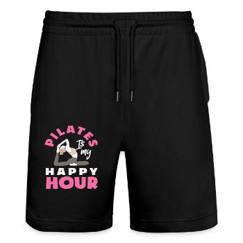 Pilates is my happy hour - Stanley/Stella Trainer Unisex Organic Jogging Shorts - black - Front - Nik (191cm) & Marisol (170cm)