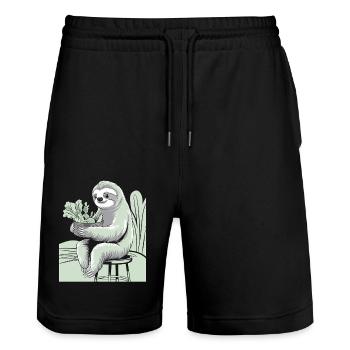 Relaxed Sloth Vegan Vegetarian Delight - Stanley/Stella Trainer Unisex Organic Jogging Shorts - black - Front - Nik (191cm) & Marisol (170cm)