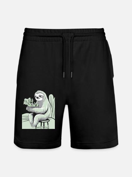 Relaxed Sloth Vegan Vegetarian Delight - Stanley/Stella Trainer Unisex Organic Jogging Shorts - black