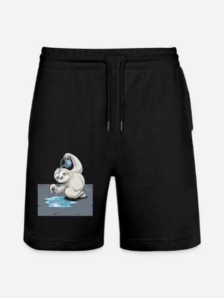 Aquarius Sloth Zodiac Illustration - Stanley/Stella Trainer Unisex Organic Jogging Shorts - black