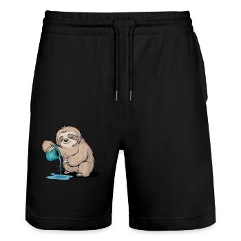 Signe du zodiaque paresseux Verseau avec pichet d’eau - Short de jogging bio TRAINER Stanley/Stella unisexe - noir - Devant - Nik (191cm) & Marisol (170cm)