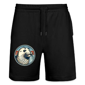 Seehund Robbe - Stanley/Stella Unisex Bio Joggingshorts Trainer  - Schwarz - Vorne - Nik (191cm) & Marisol (170cm)