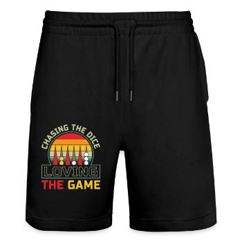 Backgammon Spiel - Stanley/Stella Unisex Bio Joggingshorts Trainer  - Schwarz - Vorne - Nik (191cm) & Marisol (170cm)