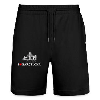 I Love Barcelona Cool Golden Gate Bride Spain Pun - Stanley/Stella Trainer Unisex Organic Jogging Shorts - black - Front - Nik (191cm) & Marisol (170cm)