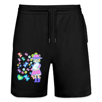 Easter Kids Child Bunny Rabbit Easter Bunny - Stanley/Stella Trainer Unisex Organic Jogging Shorts - black - Front - Nik (191cm) & Marisol (170cm)