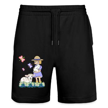 Children Child Girl Sheep Sheep Lamb Easter - Stanley/Stella Trainer Unisex Organic Jogging Shorts - black - Front - Nik (191cm) & Marisol (170cm)