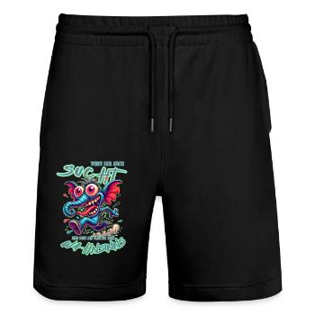 Wenn ihr mich sucht, ich bin am Rande des Wahnsinn - Stanley/Stella Unisex Bio Joggingshorts Trainer  - Schwarz - Vorne - Nik (191cm) & Marisol (170cm)