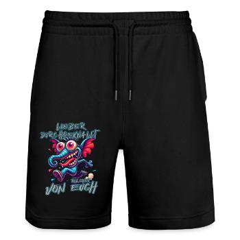 Lieber verrückt als einer von euch – Elefant - Stanley/Stella Unisex Bio Joggingshorts Trainer  - Schwarz - Vorne - Nik (191cm) & Marisol (170cm)