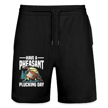 Truthahnjagd Abenteuer: Ich Will Nur Putenjagd - Stanley/Stella Unisex Bio Joggingshorts Trainer  - Schwarz - Vorne - Nik (191cm) & Marisol (170cm)