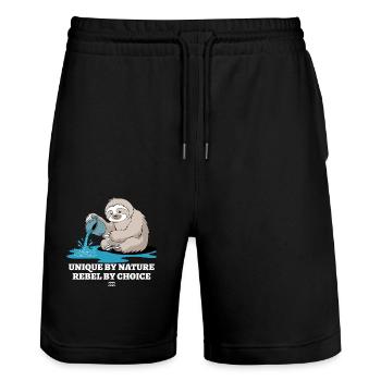 Aquarius-Zodiac Sloth Unique Natural - Stanley/Stella Trainer Unisex Organic Jogging Shorts - black - Front - Nik (191cm) & Marisol (170cm)