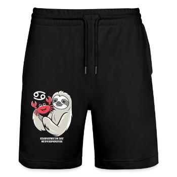 Krebs Sternzeichen Faultier Empathie ist Meine - Stanley/Stella Unisex Bio Joggingshorts Trainer  - Schwarz - Vorne - Nik (191cm) & Marisol (170cm)