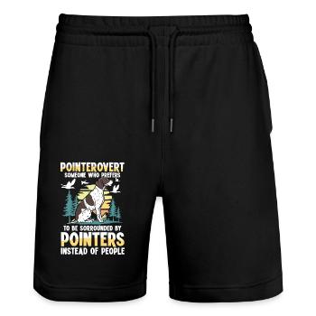 Hunter with his hunting dog - Stanley/Stella Trainer Unisex Organic Jogging Shorts - black - Front - Nik (191cm) & Marisol (170cm)