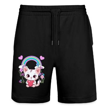 Arc-en-ciel Chaton Chat Chats Enfants Enfant Bébé - Short de jogging bio TRAINER Stanley/Stella unisexe - noir - Devant - Nik (191cm) & Marisol (170cm)