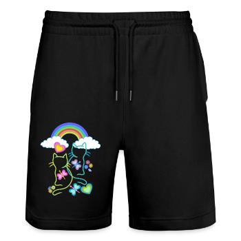Rainbow Spring Summer Cats Cat Kids - Stanley/Stella Trainer Unisex Organic Jogging Shorts - black - Front - Nik (191cm) & Marisol (170cm)
