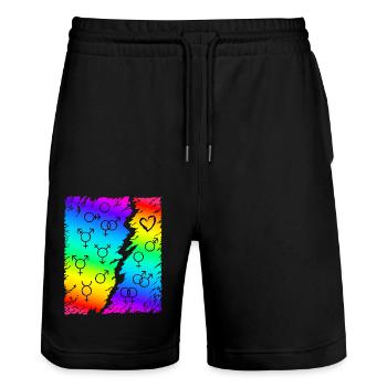 LGBT LGBTQ Regenbogen Flagge - Stanley/Stella Unisex Bio Joggingshorts Trainer  - Schwarz - Vorne - Nik (191cm) & Marisol (170cm)