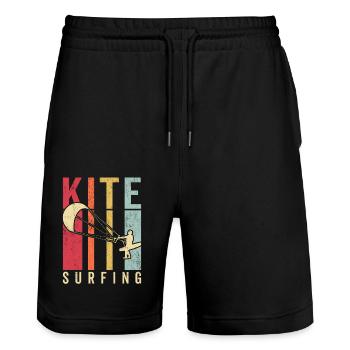 Kitesurfer Kiteboard Kitesurfen Kitesurf - Stanley/Stella Unisex Bio Joggingshorts Trainer  - Schwarz - Vorne - Nik (191cm) & Marisol (170cm)