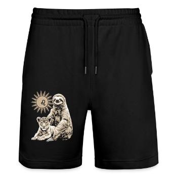 Leo Zodiac Sloth Under the Sun - Stanley/Stella Trainer Unisex Organic Jogging Shorts - black - Front - Nik (191cm) & Marisol (170cm)
