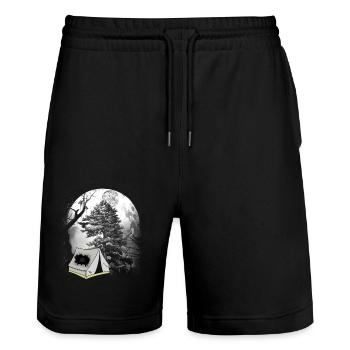 Zelt zelten Wald Waldbewohner Camping Campen - Stanley/Stella Unisex Bio Joggingshorts Trainer  - Schwarz - Vorne - Nik (191cm) & Marisol (170cm)