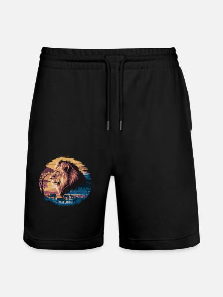 Lion in the desert with zebras and antelopes at - Stanley/Stella Trainer Unisex Organic Jogging Shorts - black