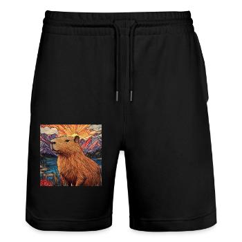 Wasserschwein - Stanley/Stella Unisex Bio Joggingshorts Trainer  - Schwarz - Vorne - Nik (191cm) & Marisol (170cm)