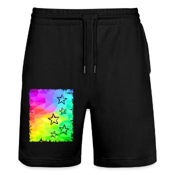 Bunte Sterne Farbverlauf Regenbogenfarben - Stanley/Stella Unisex Bio Joggingshorts Trainer  - Schwarz - Vorne - Nik (191cm) & Marisol (170cm)