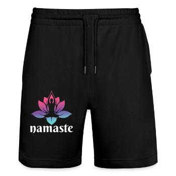Namaste Lotus – Spirituelles Yoga Design - Stanley/Stella Unisex Bio Joggingshorts Trainer  - Schwarz - Vorne - Nik (191cm) & Marisol (170cm)