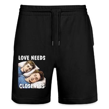 MÄNNER SCHLAFEN LOVE NEEDS CLOSENESS - Stanley/Stella Unisex Bio Joggingshorts Trainer  - Schwarz - Vorne - Nik (191cm) & Marisol (170cm)