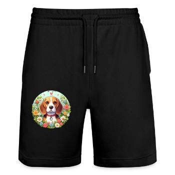 Beagle Blumen - Stanley/Stella Unisex Bio Joggingshorts Trainer  - Schwarz - Vorne - Nik (191cm) & Marisol (170cm)