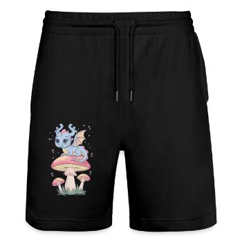 Dragon d’évasion fantaisiste sur champignon - Short de jogging bio TRAINER Stanley/Stella unisexe - noir - Devant - Nik (191cm) & Marisol (170cm)