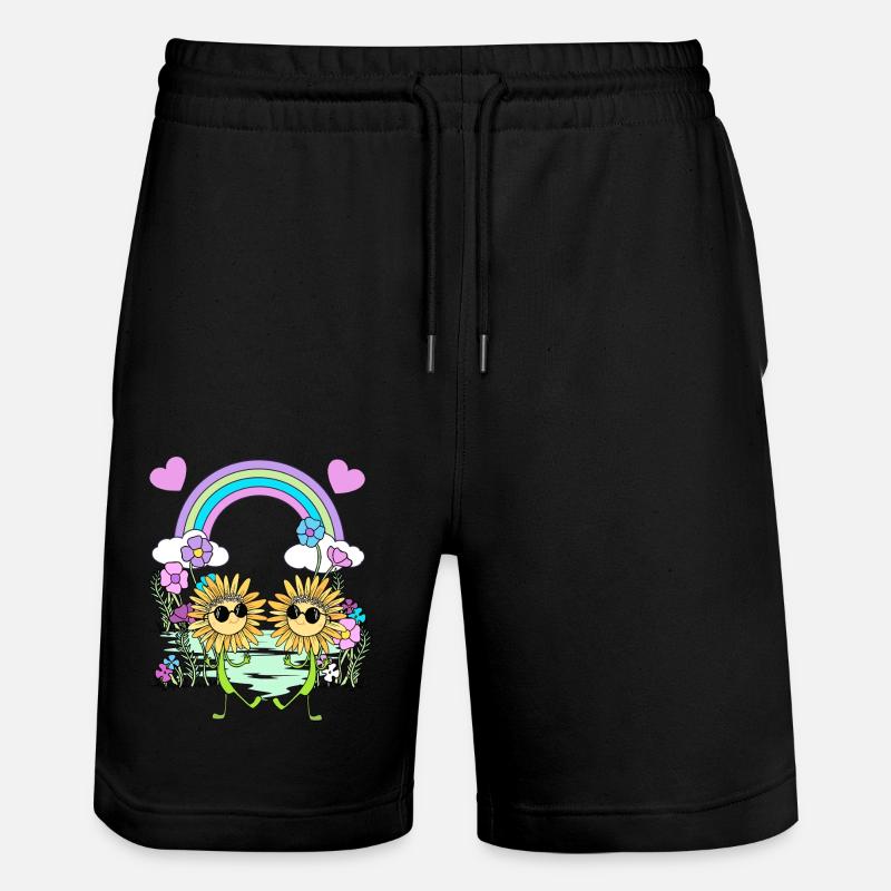 Regenbogen Hippie Sonnenblumen Kinder - Stanley/Stella Unisex Bio Joggingshorts Trainer  - Schwarz