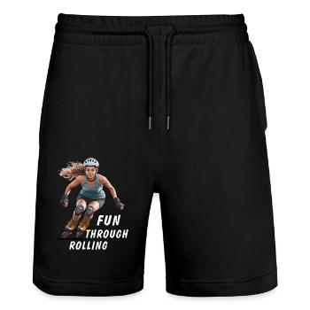 FRAU ROLLSCHUHE FUN THROUGH ROLLING - Stanley/Stella Unisex Bio Joggingshorts Trainer  - Schwarz - Vorne - Nik (191cm) & Marisol (170cm)