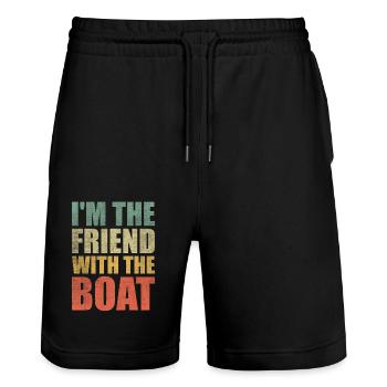 Ich bin der Freund mit dem Boot Paddelboot - Stanley/Stella Unisex Bio Joggingshorts Trainer  - Schwarz - Vorne - Nik (191cm) & Marisol (170cm)