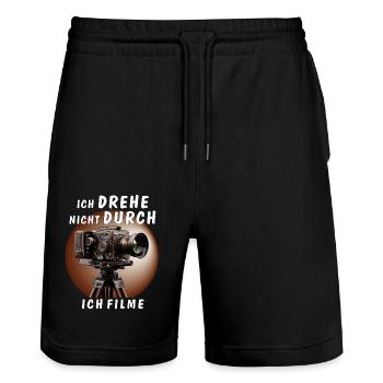 FILMKAMERA DREHE NICHT DURCH ICH FILME - Stanley/Stella Unisex Bio Joggingshorts Trainer  - Schwarz - Vorne - Nik (191cm) & Marisol (170cm)