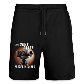 I SEE EVERYTHING THROUGH THE VIEWFINDER - Stanley/Stella Trainer Unisex Organic Jogging Shorts - black - Front - Nik (191cm) & Marisol (170cm)