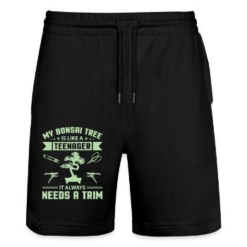 Bonsai Tree - Stanley/Stella Unisex Bio Joggingshorts Trainer  - Schwarz - Vorne - Nik (191cm) & Marisol (170cm)