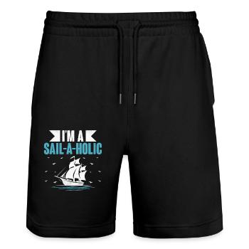 Pédalo I’m A Sail A Holic - Short de jogging bio TRAINER Stanley/Stella unisexe - noir - Devant - Nik (191cm) & Marisol (170cm)