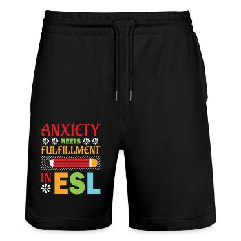 ESL-Lehrer ESL Unterricht - Stanley/Stella Unisex Bio Joggingshorts Trainer  - Schwarz - Vorne - Nik (191cm) & Marisol (170cm)