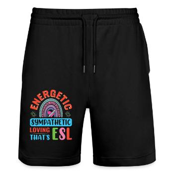 ESL-Lehrer ESL Unterricht - Stanley/Stella Unisex Bio Joggingshorts Trainer  - Schwarz - Vorne - Nik (191cm) & Marisol (170cm)