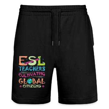 ESL-Lehrer ESL Unterricht - Stanley/Stella Unisex Bio Joggingshorts Trainer  - Schwarz - Vorne - Nik (191cm) & Marisol (170cm)